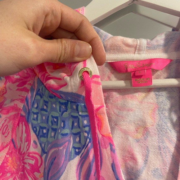NWOT Lilly Pulitzer Kiawah Cropped Hoodie Pink Isle Snappy Turtle large cotton - Picture 5 of 7